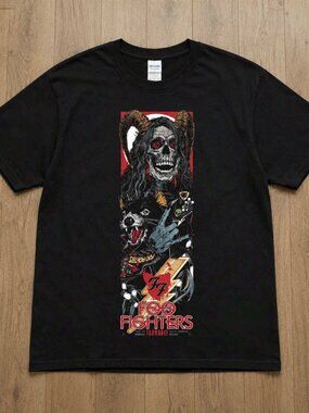 Foo Fighters Horned Skull Graphic T-Shirt Concert Black